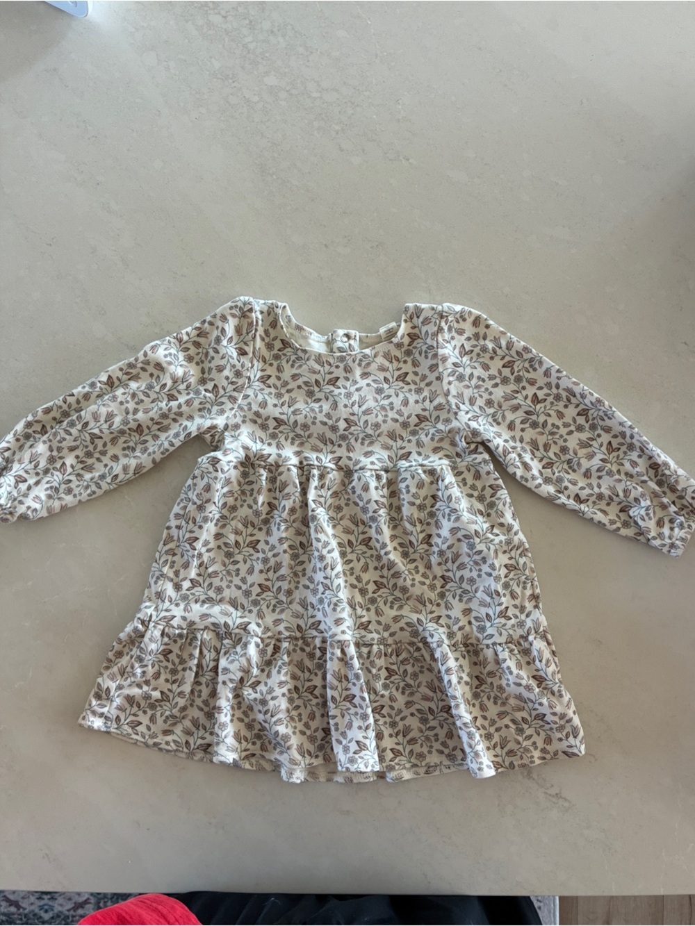 Colored Organics Cream Floral Ruffle Hem Dress